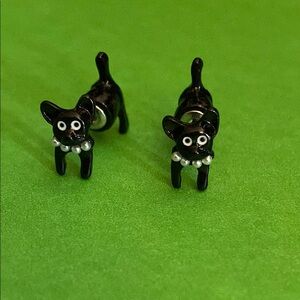 Black Cat Earrings with Pearl Accents